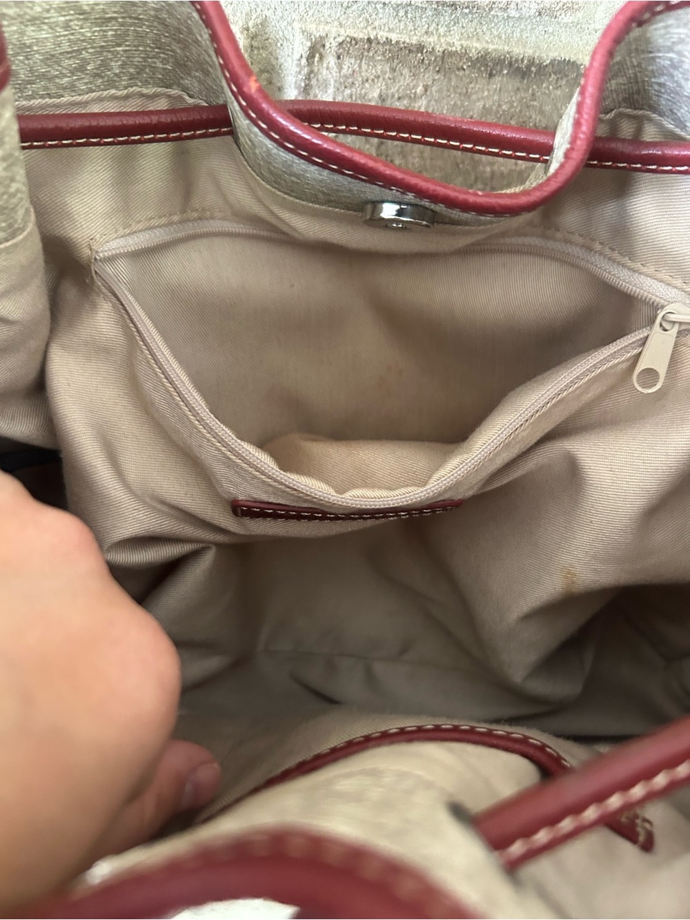 Wilsons Leather Canvas & Burgundy Leather Bucket Bag Convertible Crossbody - Picture 8 of 8